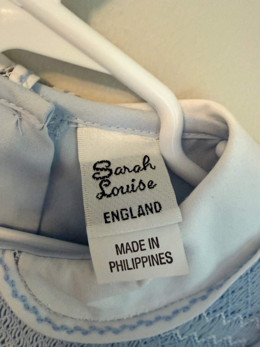 Sarah Louise Light Blue Hand Smocked Peter Pan Collar Dress - Picture 4 of 5